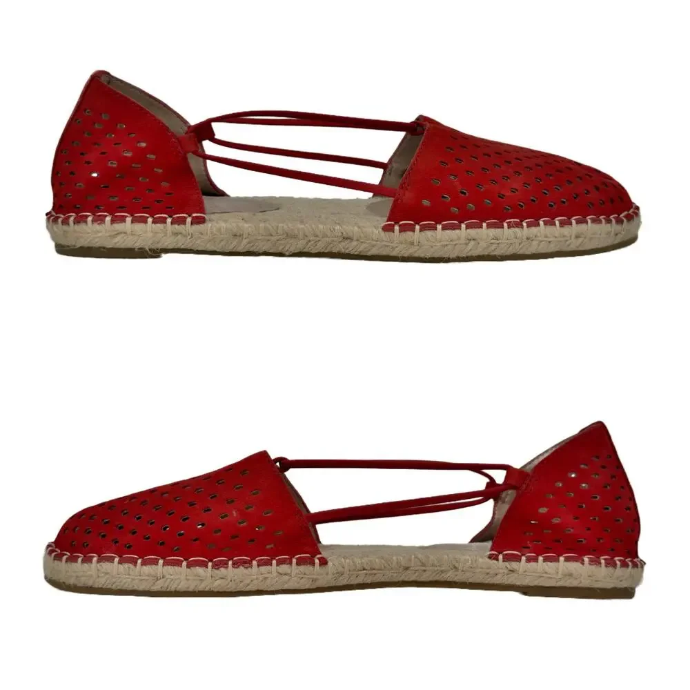 NEW Eileen Fisher Lee Espadrille Sandal Flats sz 9 Red Poppy Perforated Leather